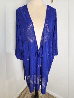 Dotti Royal Blue Cover-Up Dress, Wide Sleeves, Drawstring Waist, Size 3X